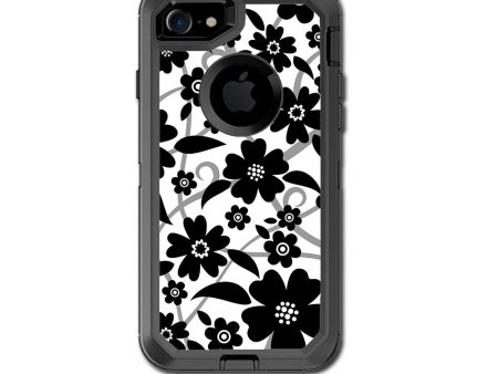 Black White Flower Print Otterbox Defender iPhone 7 or iPhone 8 Skin Online now