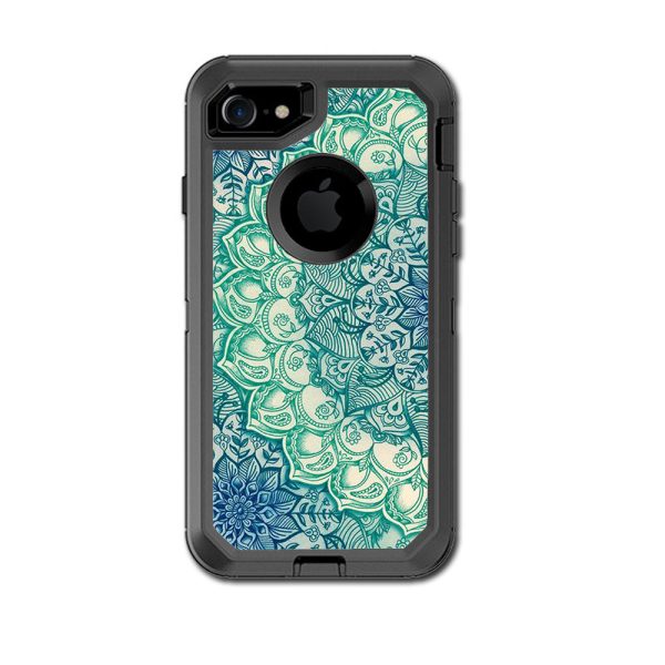 Blue Green Mandala Pattern Otterbox Defender iPhone 7 or iPhone 8 Skin on Sale