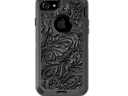 Black Flowers Floral Pattern Otterbox Defender iPhone 7 or iPhone 8 Skin Sale